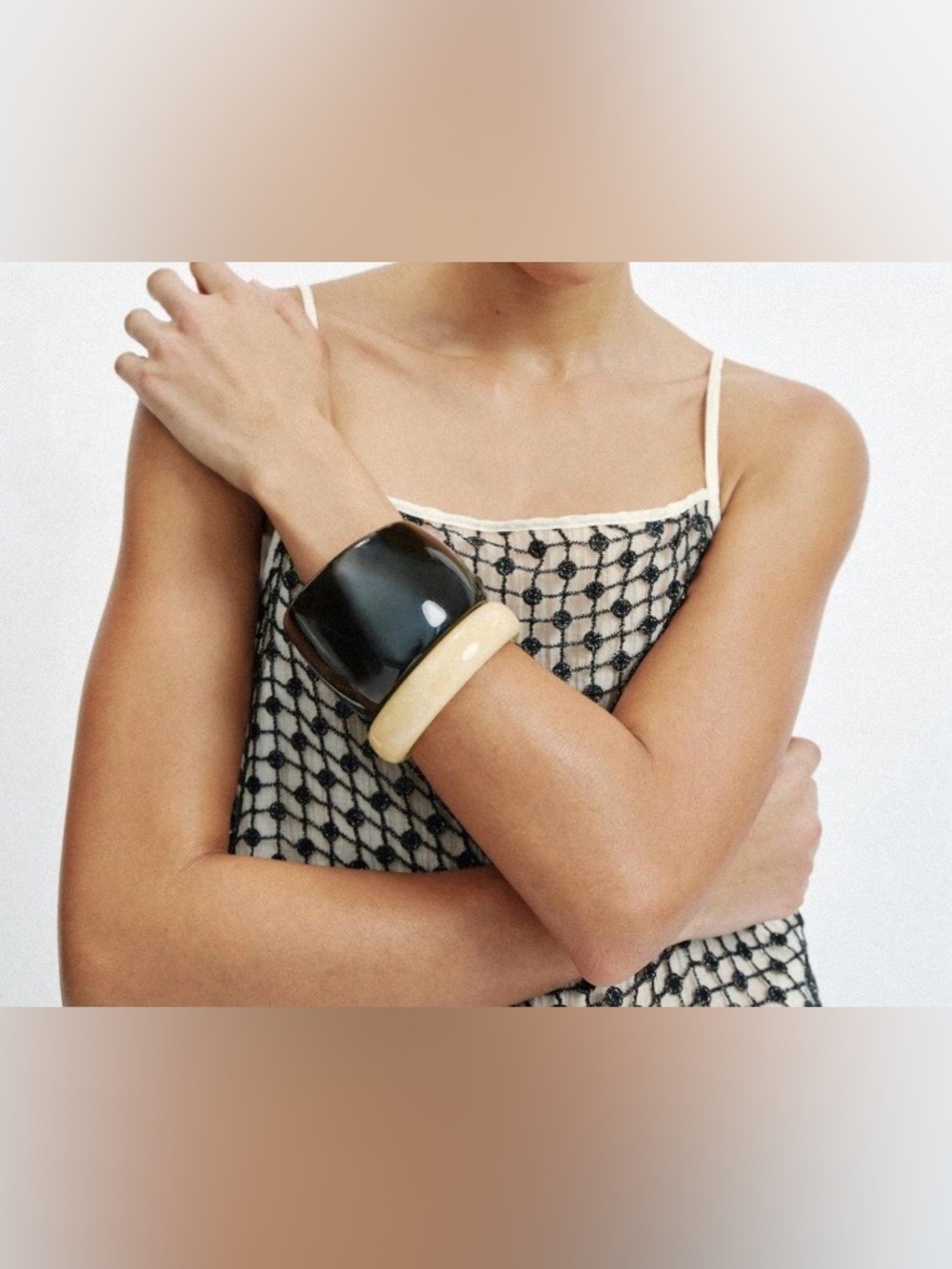 Zara Two-Tone Chunky Rigid Resin Cuff Bracelet Black & Ivory